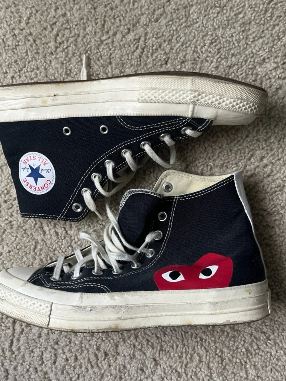 Converse Black High-Top Sneakers with Red Heart Eyes Graphic